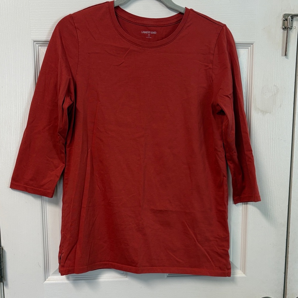 💜 3/$15. Lands' End Women's 3/4 Sleeve burnt orange Tee